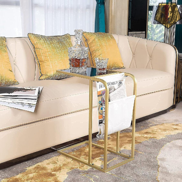 Mercer41 Rectangle Nightstand, C Shaped End Snack Side Table Slide